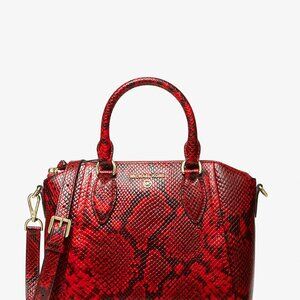 Michael Kors Sienna Medium Python Embossed Leather Satchel In Crimson